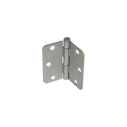 A Taymor Industries silver 4" x 4" metal door hinge with three screw holes per side, partially open and standing upright against a plain white background. Ships from Canada.