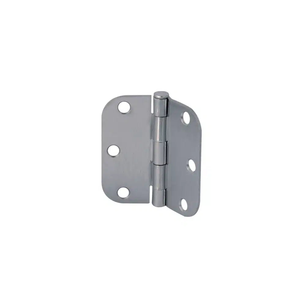 A Taymor Industries silver metal door hinge featuring four screw holes per side, ideal for use with 3/4″ screws. Shown on a plain white background. Ships from Canada.