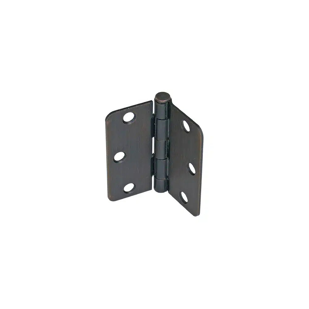 Taymor Industries oil-rubbed bronze door hinge with six holes, shown partially open and upright on a white background. Includes 3/4″ hinge screws for easy installation. Ships from Canada.