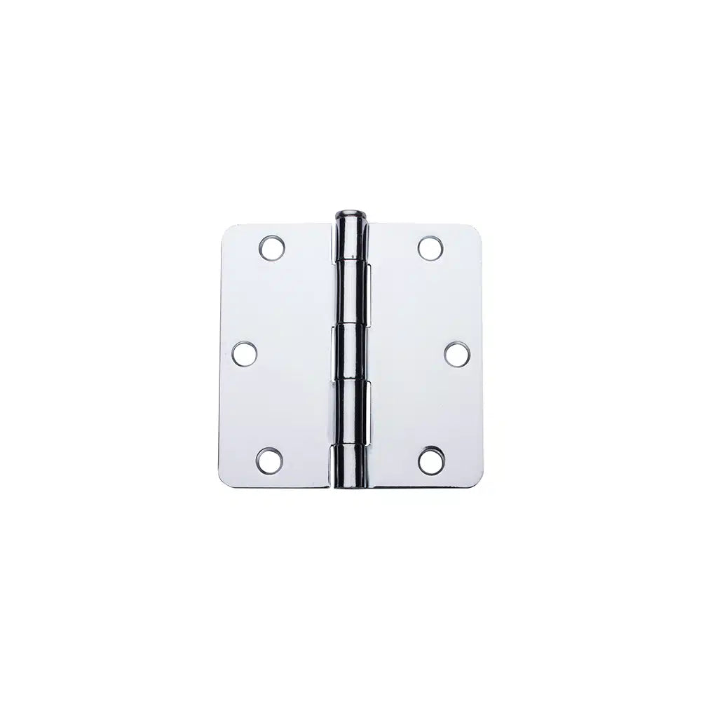 A shiny silver Taymor Industries door hinge with three knuckles and six screw holes is shown against a plain white background, ideal for installation with hinge screws.