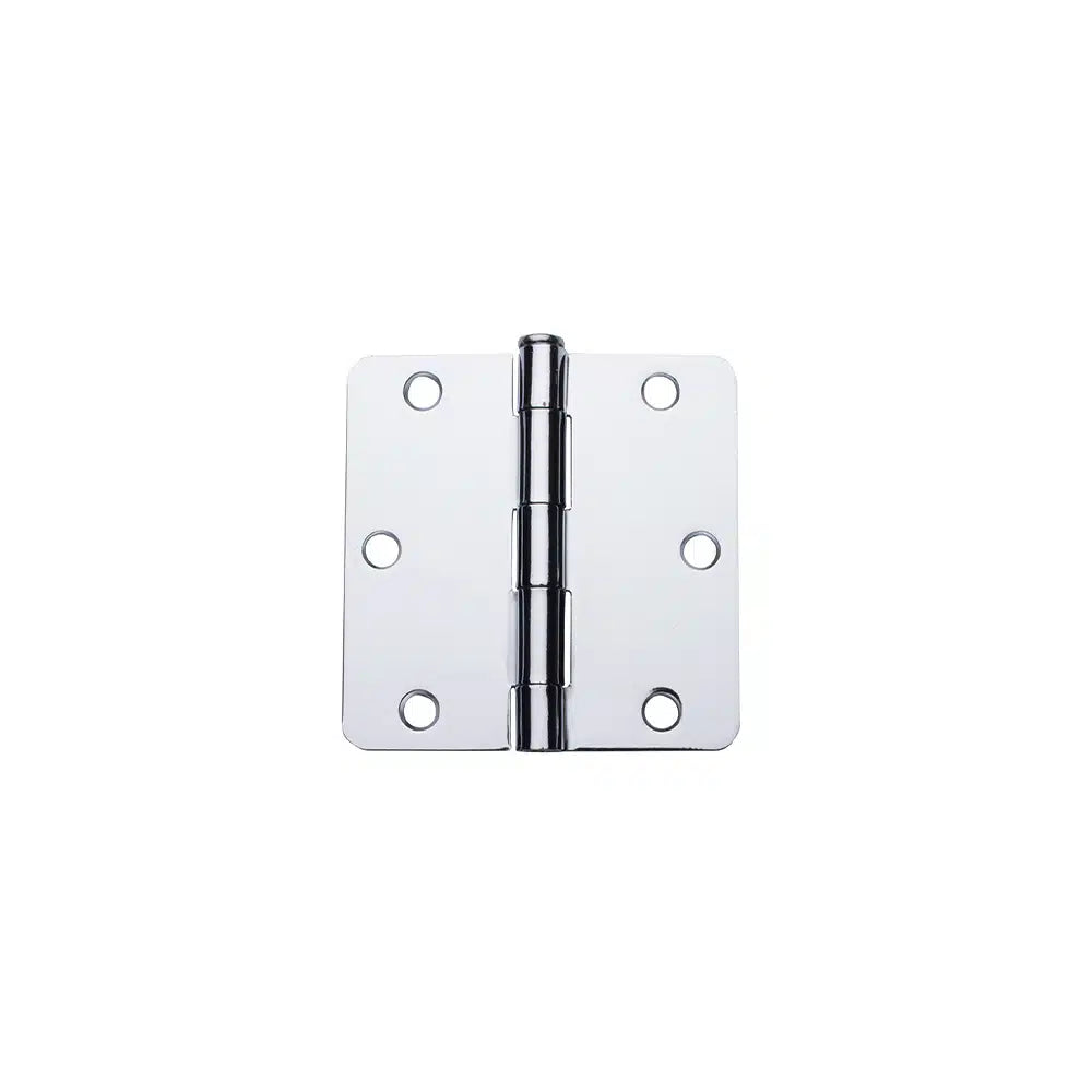 A shiny silver Taymor Industries metal door hinge with six screw holes, shown on a white background. Includes 3/4″ hinge screws and ships from Canada.