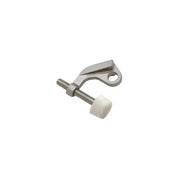 A Taymor Industries zinc die-cast screw with a curved bracket and white plastic cap, ideal for adjustable door opening angles, isolated on a white background.