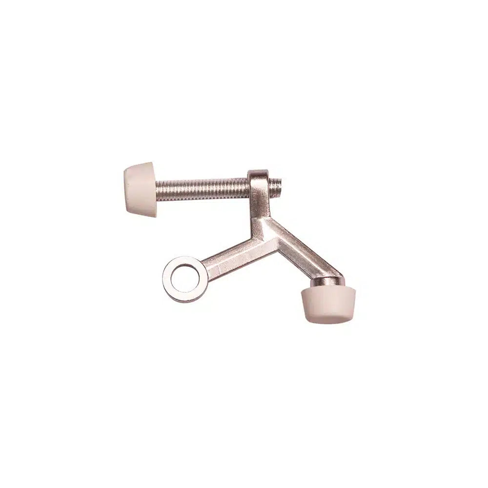 Taymor Industries metal cabinet door stop features a T-shaped zinc die-cast design, rubber tips on both ends, adjustable door angle, mounting screw included; shown isolated on white background.
