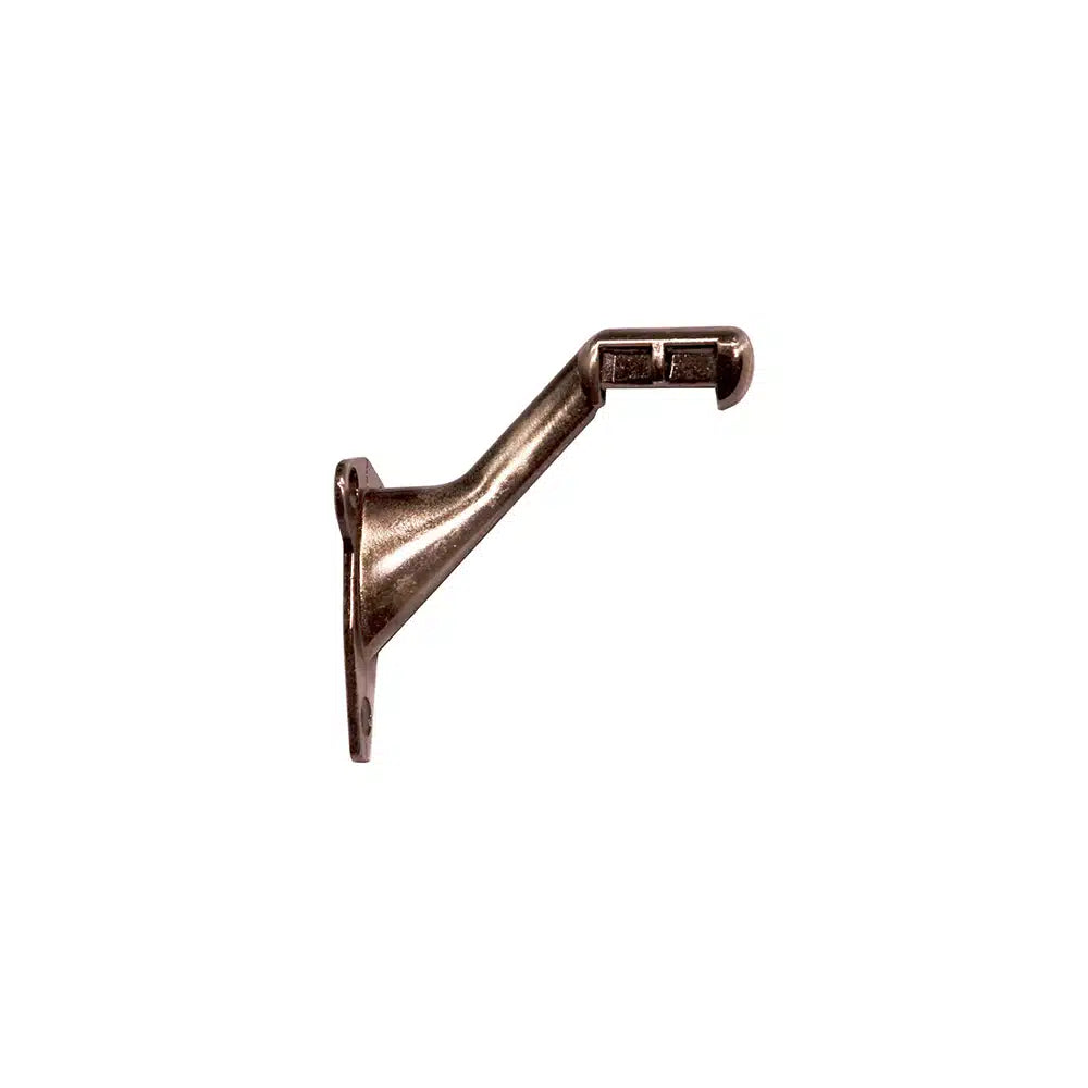 The Taymor Industries zinc die-cast handrail bracket features a slanted arm, bronze finish, and two base holes for mounting screws, ensuring strong projection and secure wall attachment.
