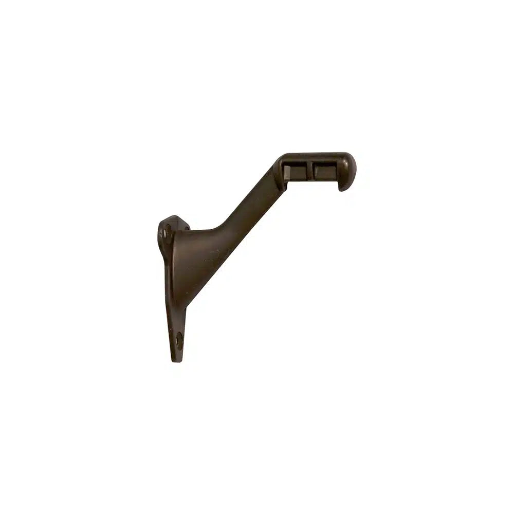 The Taymor Industries dark bronze zinc die-cast wall bracket features a right-angled arm with a rounded end to support rods or bars. Includes mounting screws for secure installation and offers reliable projection from the wall.