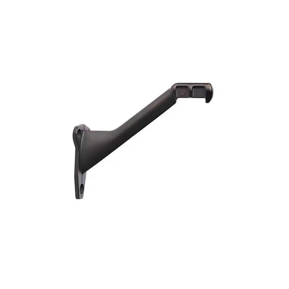 The Taymor Industries black metal wall bracket features an angled support arm and a mounting plate with two screw holes, shown in side view against a white background for clear visibility.