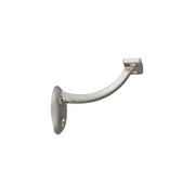 The Taymor Industries brushed nickel wall-mounted handrail bracket features a curved arm, round base plate, and durable zinc die-cast construction. Designed to support stair handrails and includes mounting screws for easy installation.