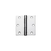 A shiny Taymor Industries metal door hinge with six screw holes—three per side for hinge or 3/4″ screws—and a central pin, displayed against a plain white background.