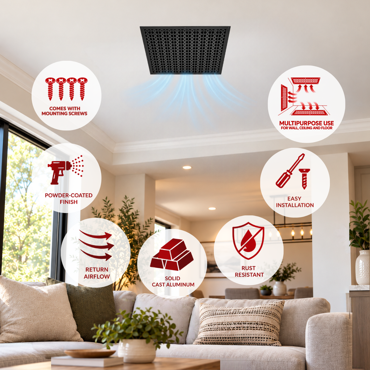 26" x 30" Air Return Grille Cast Aluminum | VR100 Tudor Mushroom Design Vent Cover | Wall, Ceiling & Floor | HVAC Register