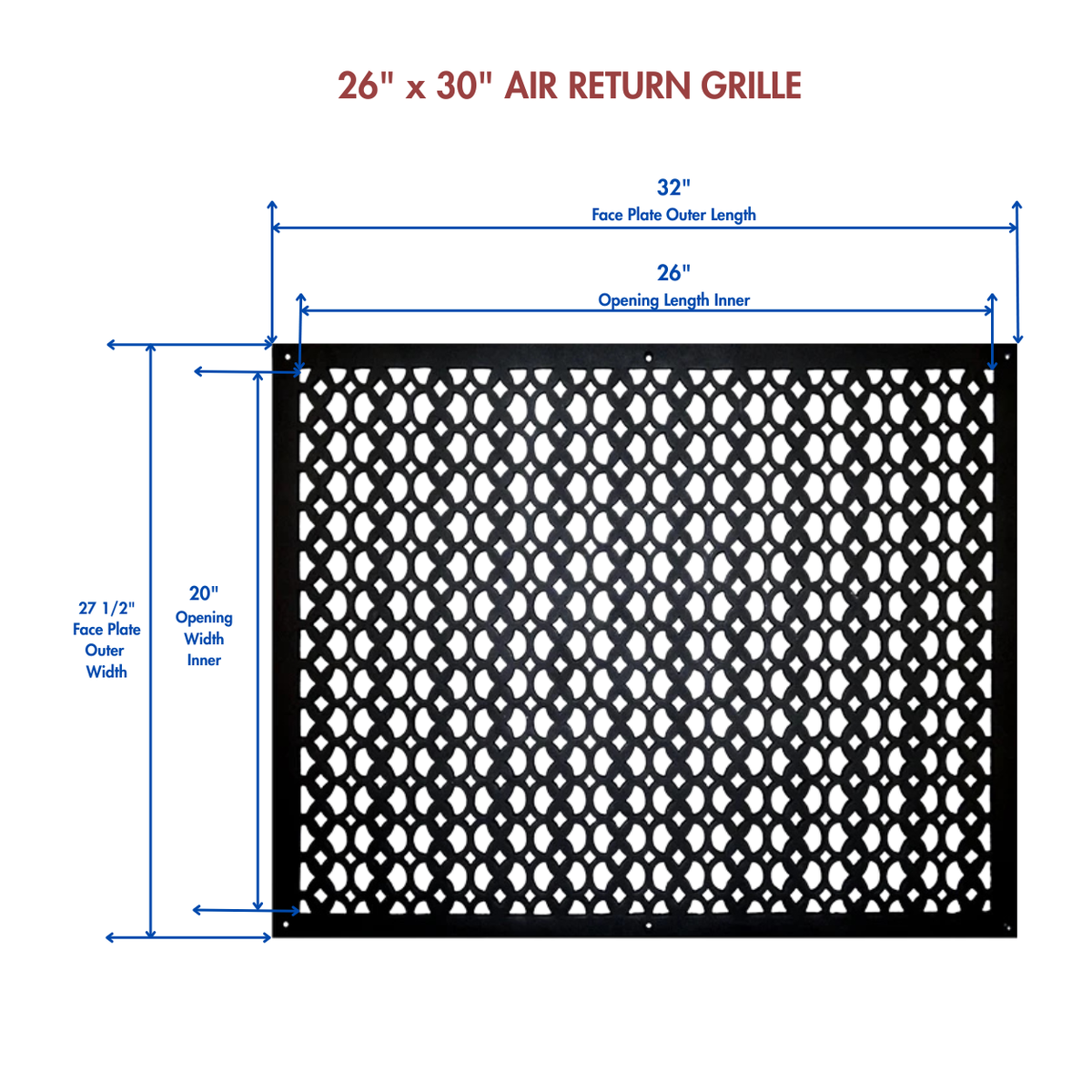 26" x 30" Air Return Grille Cast Aluminum | VR100 Tudor Mushroom Design Vent Cover | Wall, Ceiling & Floor | HVAC Register