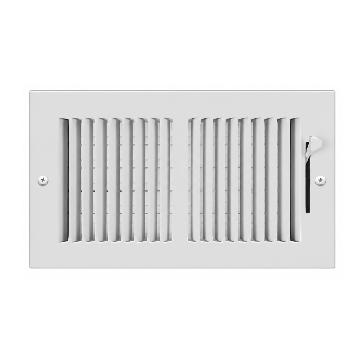 10 x 6 white steel two-way air register grille with adjustable damper for sidewall and ceiling HVAC vents
