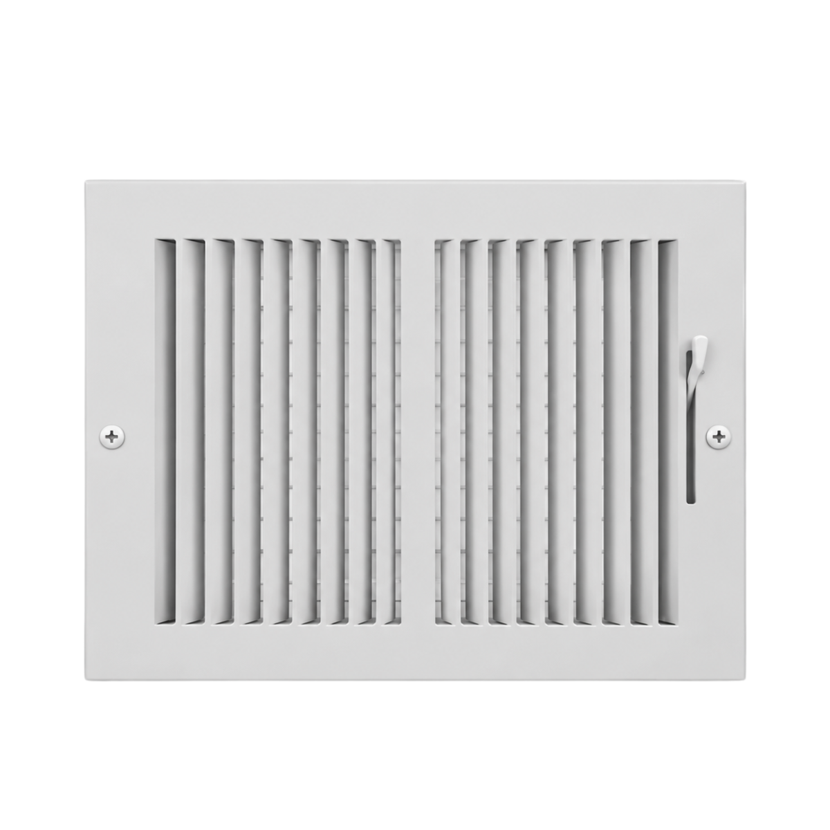 10 x 8 white steel two-way air register grille with adjustable damper for sidewall and ceiling HVAC vents
