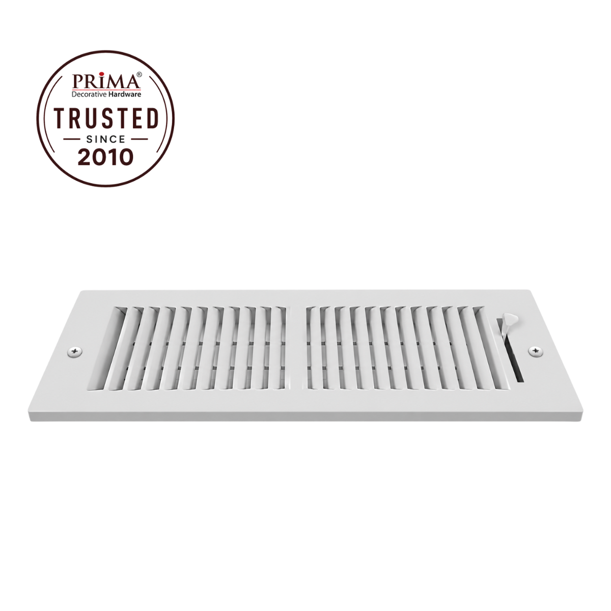 14 x 6 Two-Way Air Register Grille 2SW White Steel HVAC Vent Cover Side View with Trust Badge

