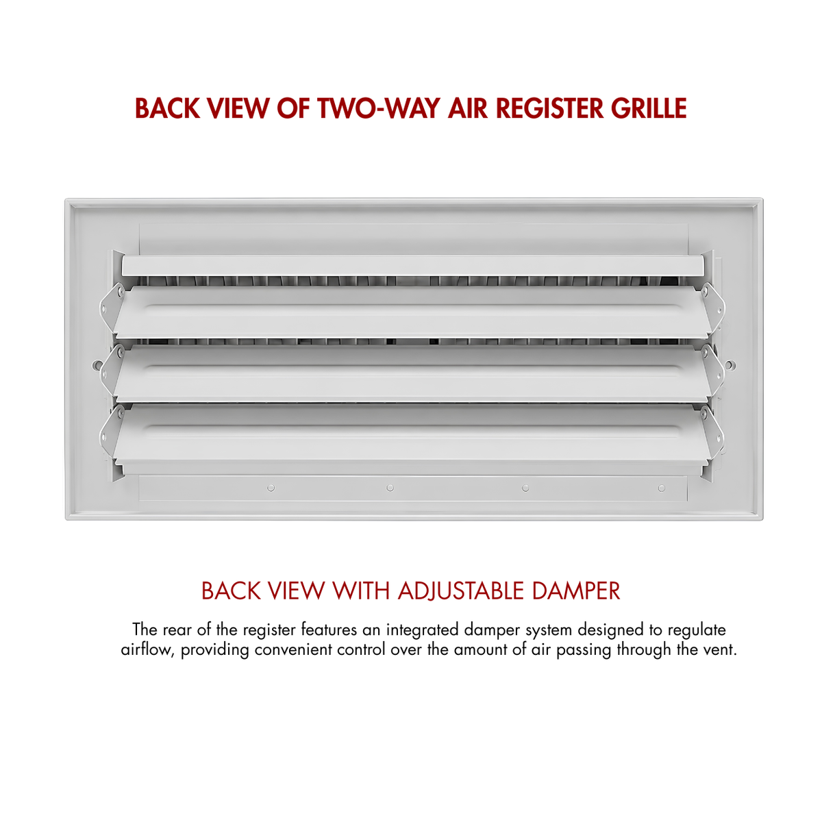 10 x 4 Two-Way Air Register Grille 2SW Back View | Adjustable Damper for Airflow Control in Wall & Ceiling HVAC Vents