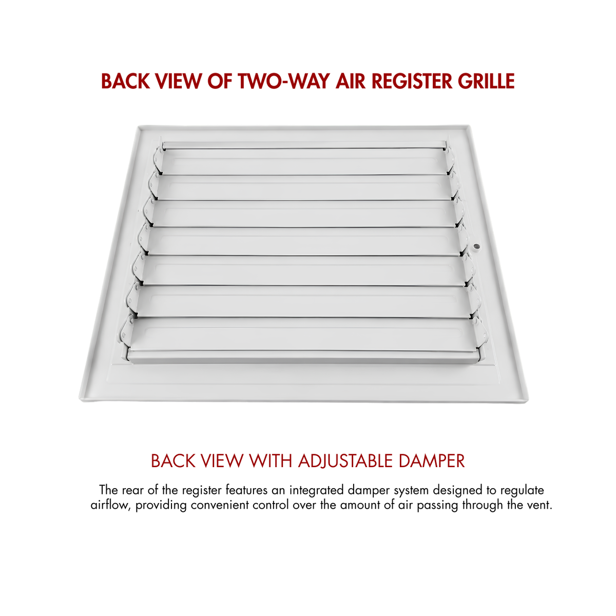 10 x 6 Two-Way Air Register Grille 2SW Back View | Adjustable Damper for Airflow Control in Wall & Ceiling HVAC Vents
