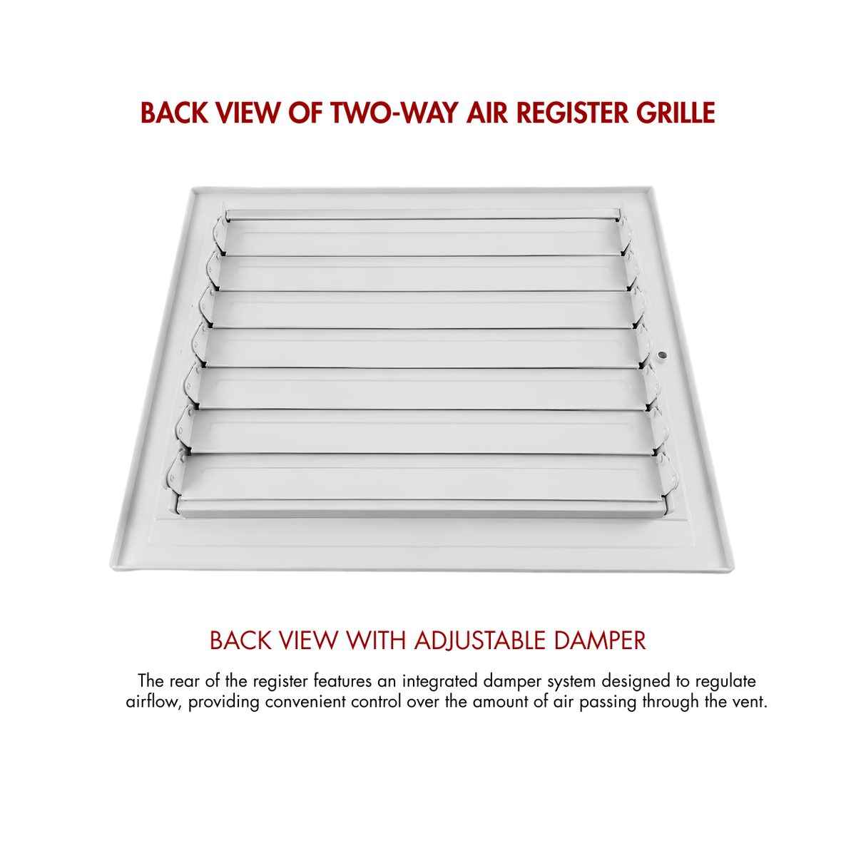 10 x 8 Two-Way Air Register Grille 2SW Back View | Adjustable Damper for Airflow Control in Wall & Ceiling HVAC Vents
