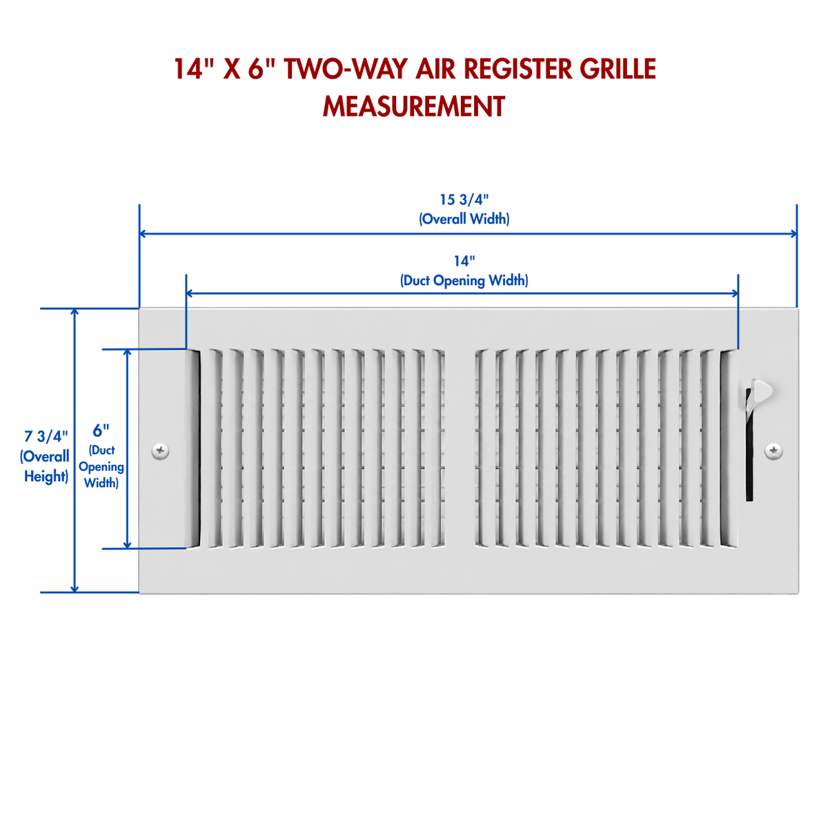 14 x 6 Two-Way Air Register Grille 2SW | White Steel HVAC Vent Cover Installed on Wall in Modern Living Room
