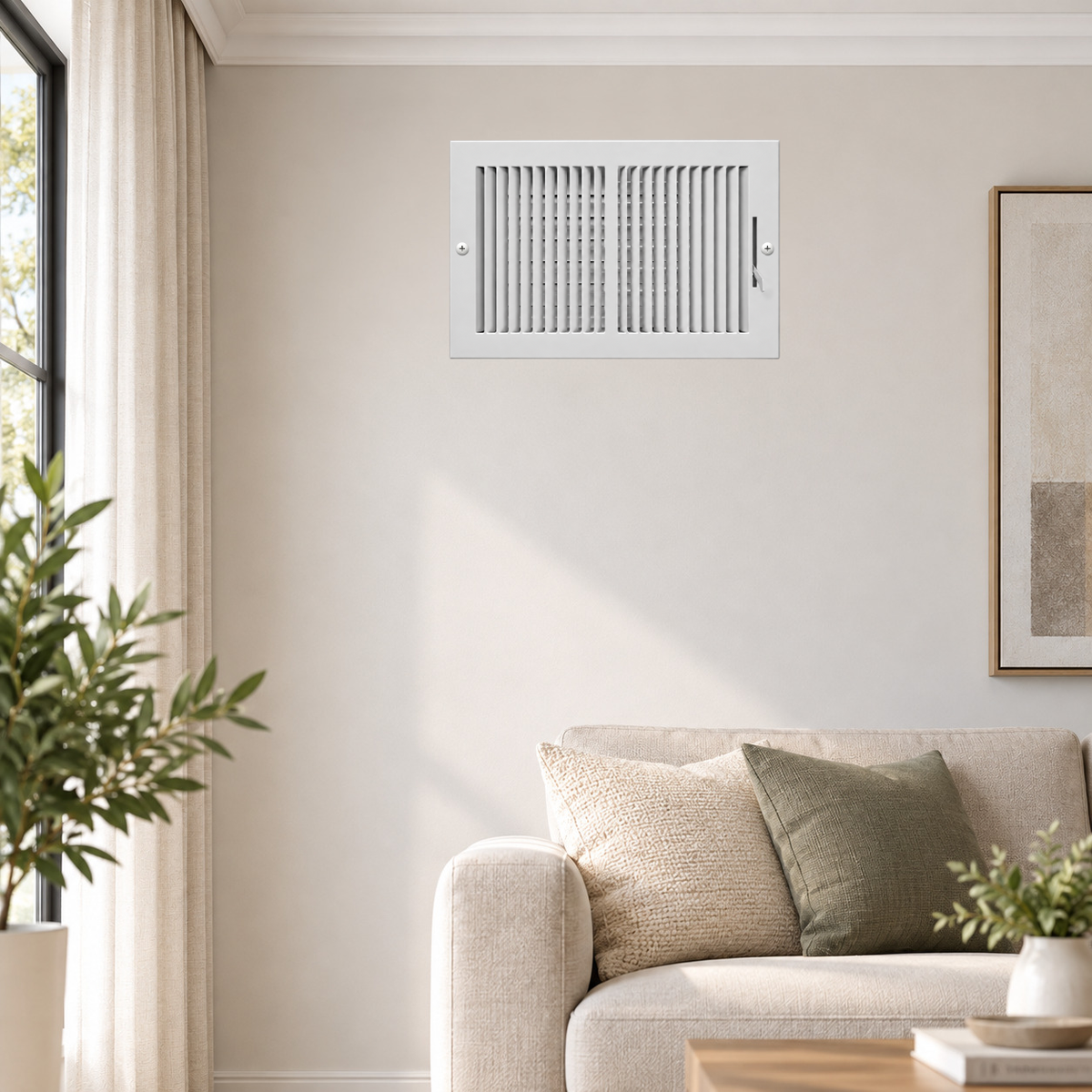 12 x 8 Two-Way Air Register Grille 2SW Benefits | Two-Way Airflow, Adjustable Damper, Wall & Ceiling Use & White Finish
