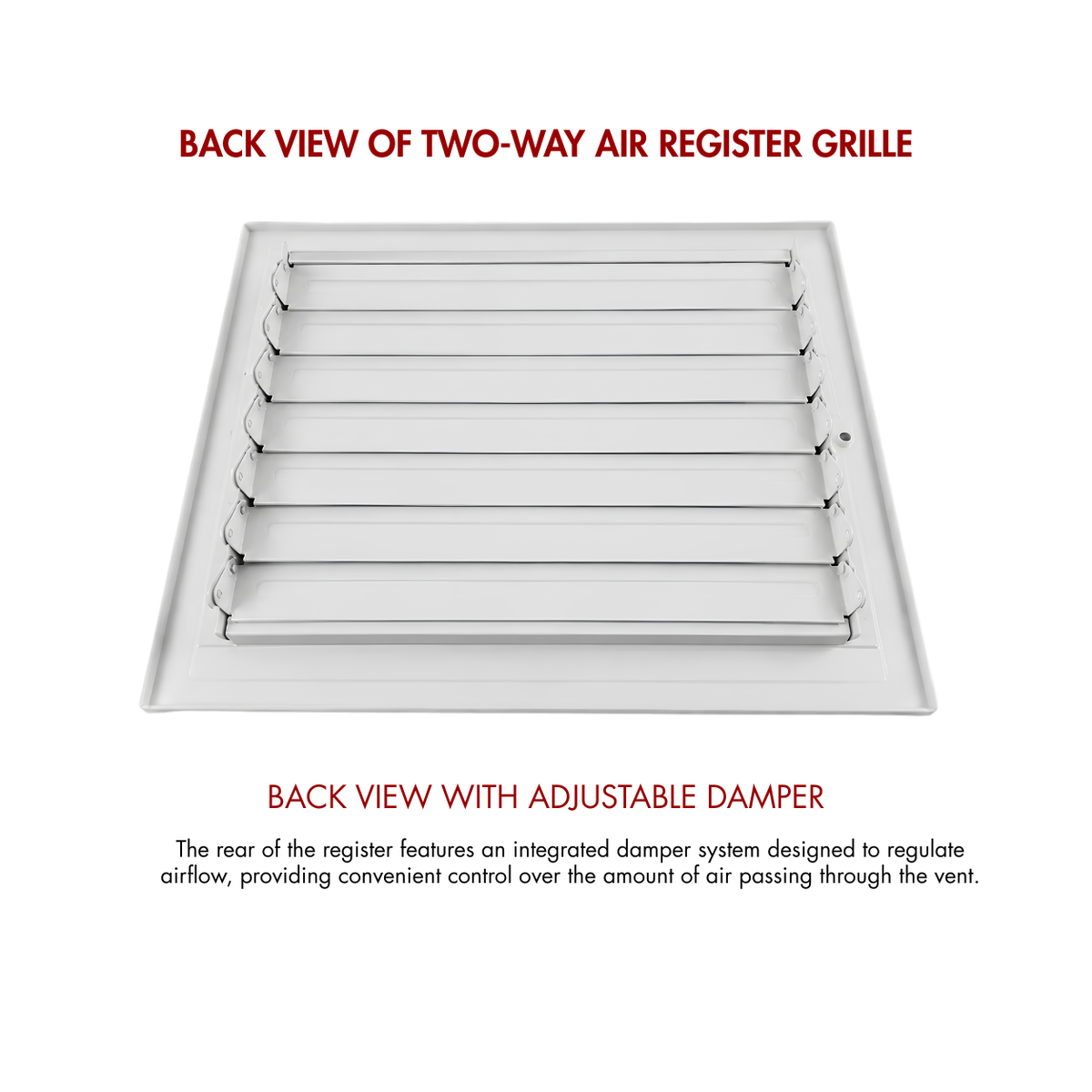 14 x 8 Two-Way Air Register Grille 2SW Back View | Adjustable Damper for Airflow Control in Wall & Ceiling HVAC Vents
