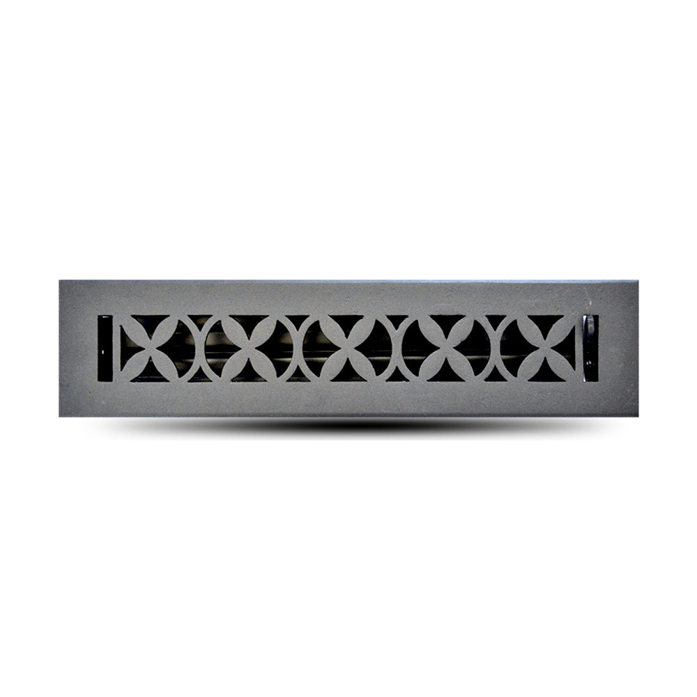 Floor Vent Cover / Register Size: 2” x 12” VR100 with Damper top faceplate outer size 4″ x 13-1/2″, thickness 5 mm, decorative handcrafted high-quality metal – cast aluminum powder coated Re-paintable for floors, walls, and ceilings
