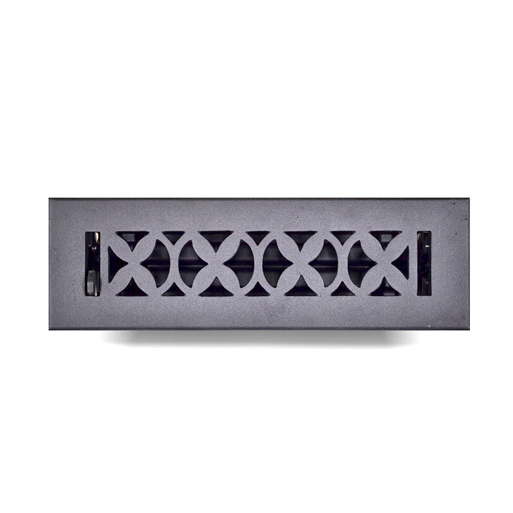 Floor Vent Cover / Register Size: 2” x 10” VR100 with Damper top faceplate outer size 4” x 12”, thickness 5 mm, decorative handcrafted high-quality metal – cast aluminum powder coated Re-paintable for floors, walls, and ceilings