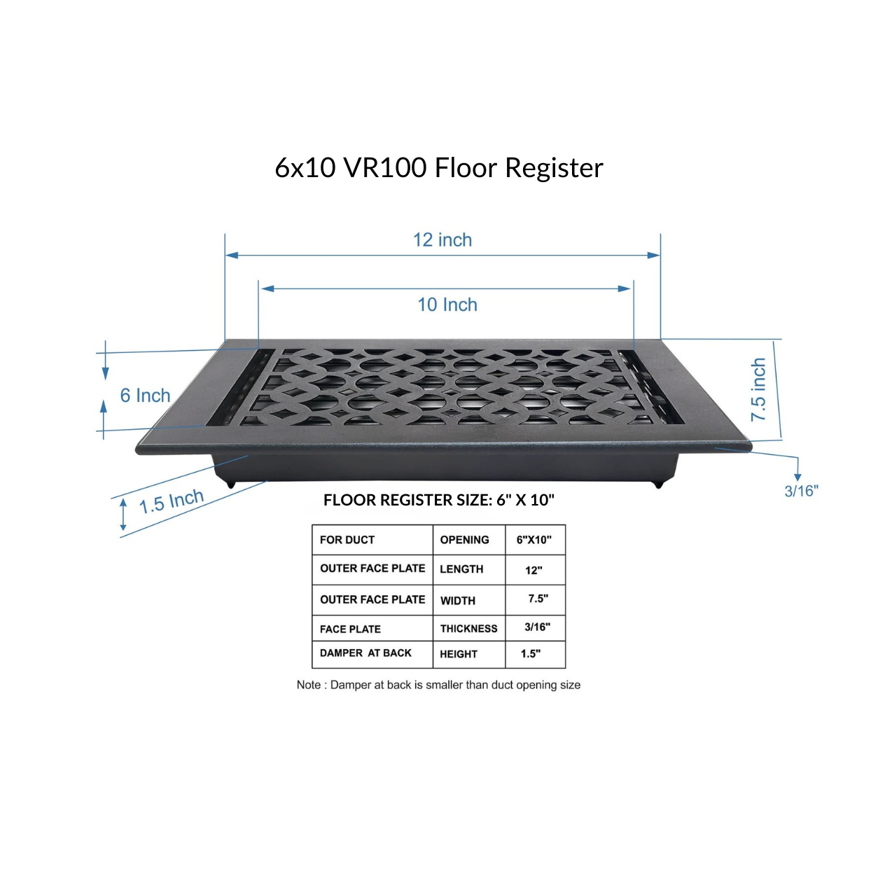Size guide of floor register

