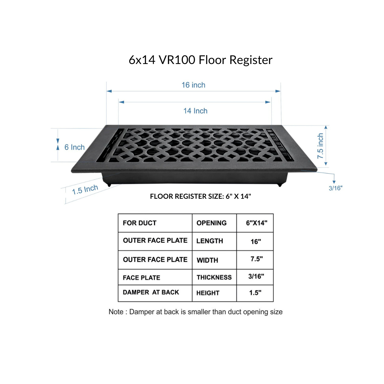 Size guide of floor register
