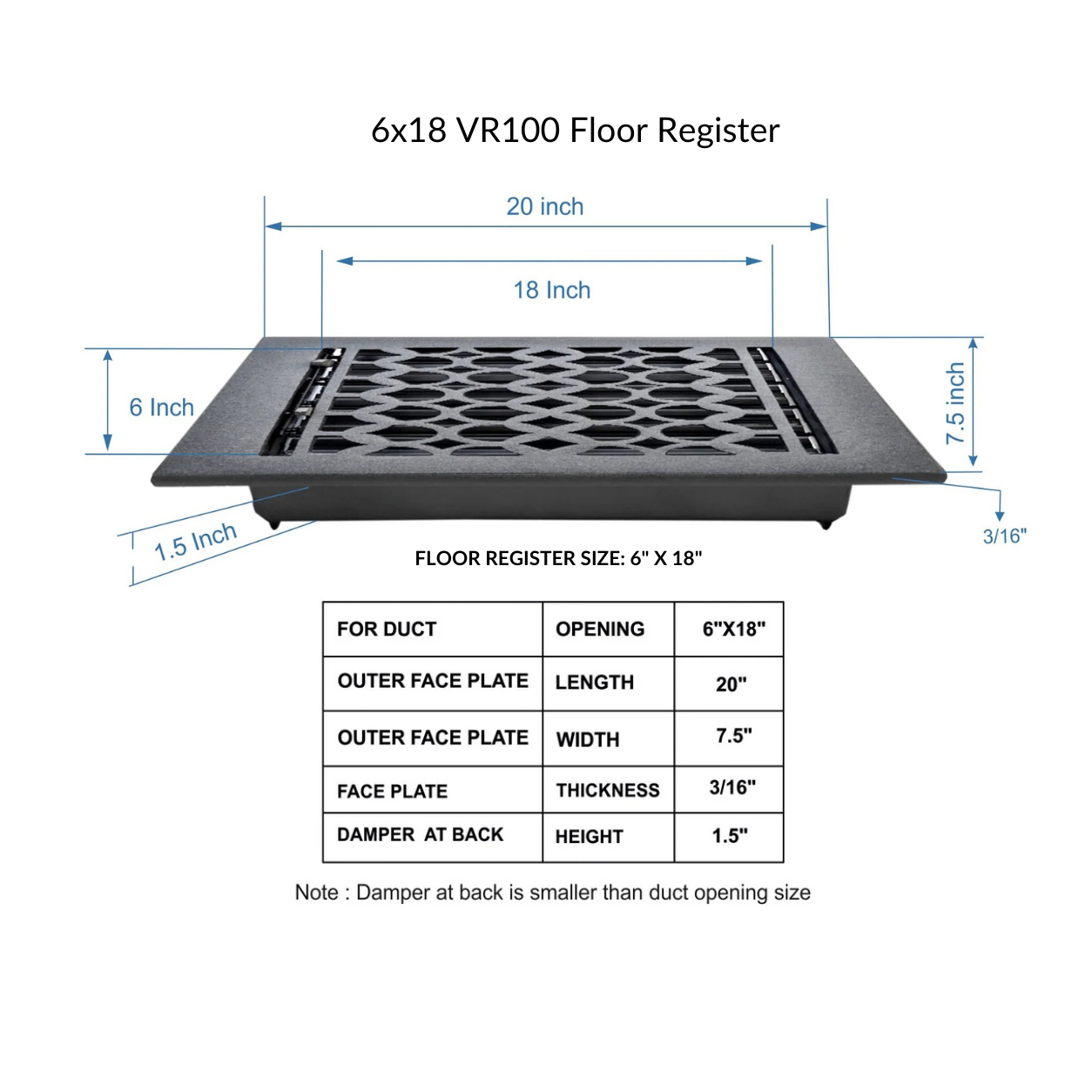 Size guide of floor register

