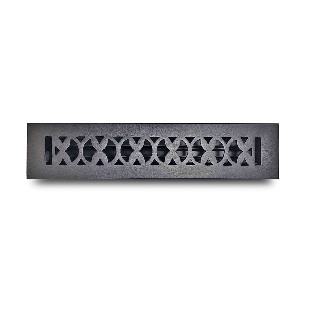 Floor Vent Cover / Register Size: 2” x 14” VR100 with Damper top faceplate outer size 4″ x 15-3/4″, thickness 5 mm, decorative handcrafted high-quality metal – cast aluminum powder coated Re-paintable for floors, walls, and ceilings