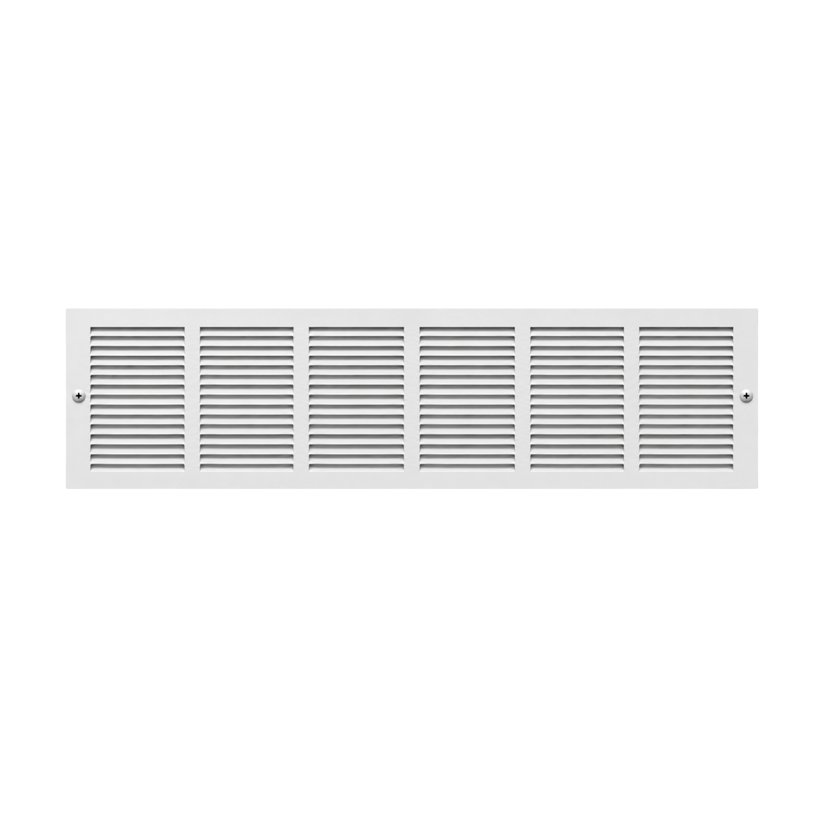 30 X 8 White steel baseboard air return grille with mounting screws for sidewall HVAC installation
