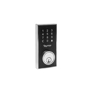 A Taymor Industries Bluetooth digital deadbolt with a sleek black keypad featuring numbers, symbols, and a round keyhole at the bottom—ideal for streamlined property access—displayed on a white background.