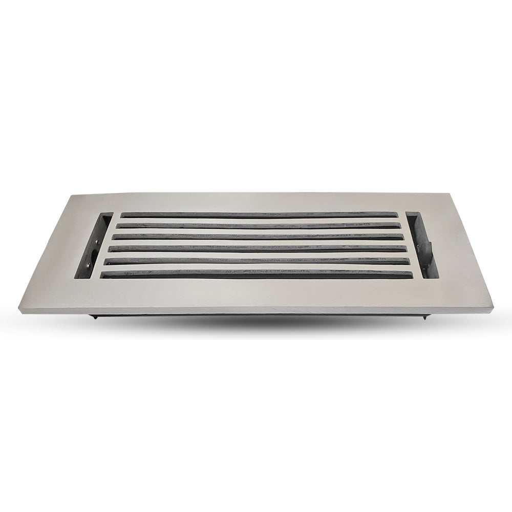 Floor Vent Cover / Register Size: 3” X 10” With Damper Top Faceplate Outer Size 12"x5", Thickness 5 Mm, High-Quality Metal – Cast Aluminum Powder Coated Re-Paintable For Floors, Walls, and Ceilings – Modern Linear Design (VR 109)