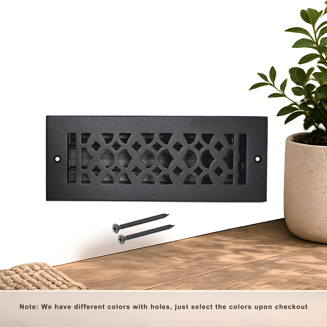 Black Floor Register with Holes and Screws