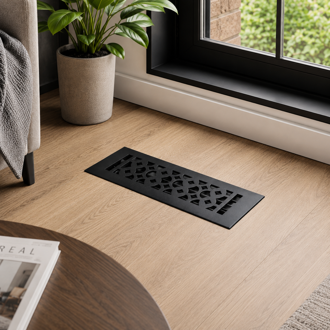 Black Floor register hero lifestyle in a home 
