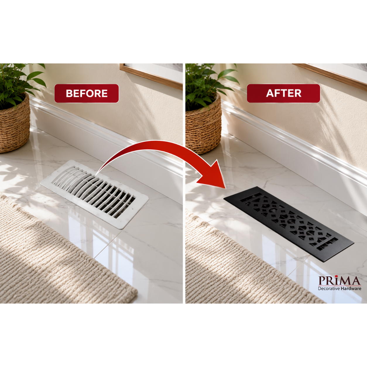 Before and after of floor register benefits in a home
