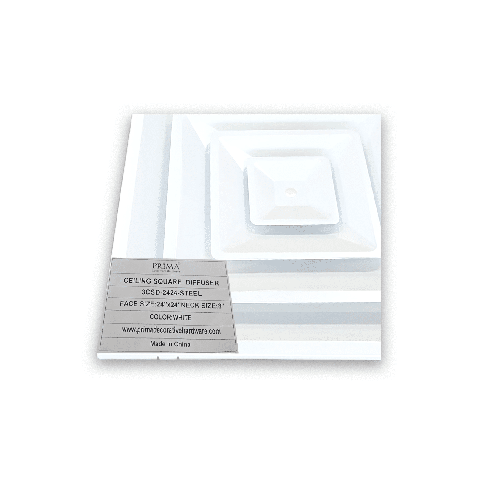Diffuseur de plafond carré 3CSD Face : 24"x24" Col : 8"