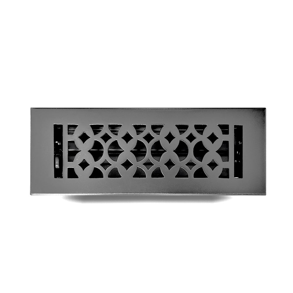 Floor Vent Cover / Register Size: 3” x 10” VR100 with Damper top faceplate outer size 12″x5″, thickness 5 mm, decorative handcrafted high-quality metal - cast aluminum powder coated Re-paintable for floors, walls, and ceilings