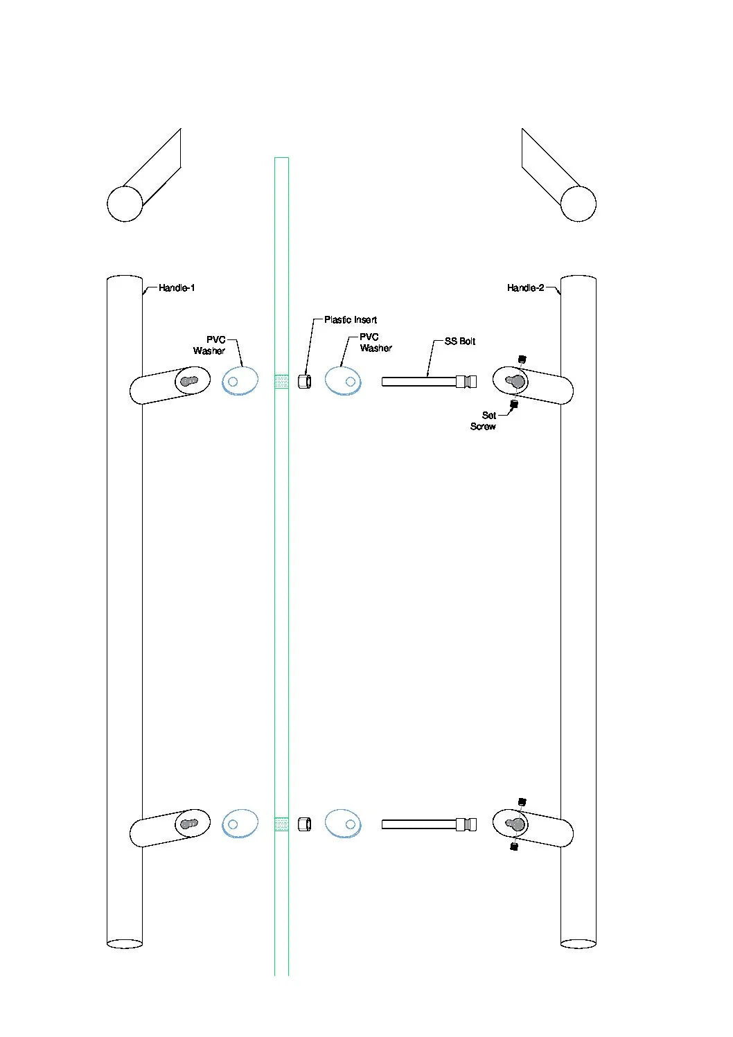 36-Inch Back-to-Back Offset Entry Door Pull Handle – Round H-Type | 304 Stainless Steel - Satin