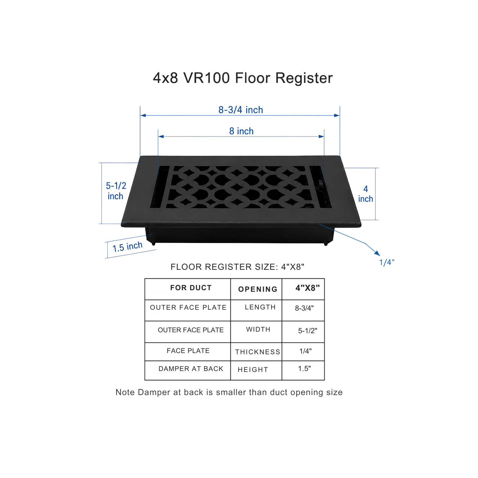 Dimension Size Guide for floor register