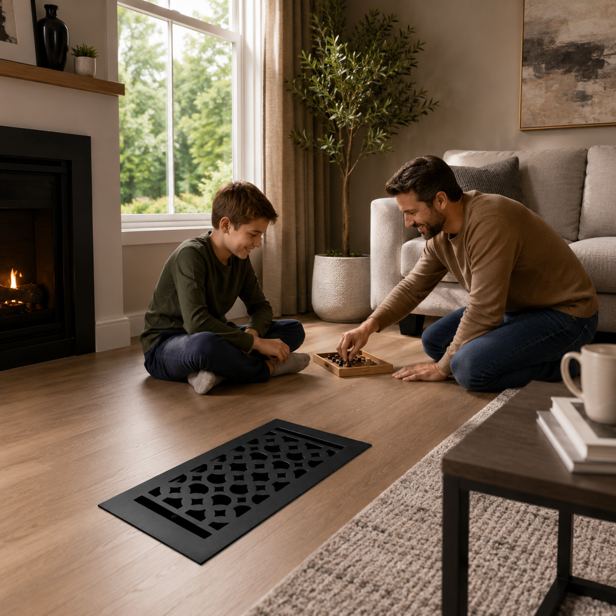 Cast Iron Floor Register 4" x 8” with Damper, Tudor Mushroom Design Vent Cover VR100