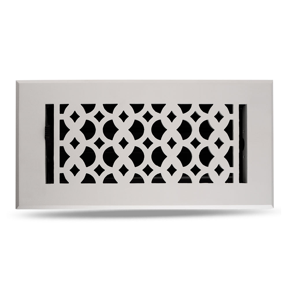 Floor Vent Cover / Register Size: 4” x 10” VR100 with Damper top faceplate outer size 6″ x 12″, thickness 5 mm, decorative high-quality metal – cast aluminum powder coated Re-paintable for floors, walls, and ceilings