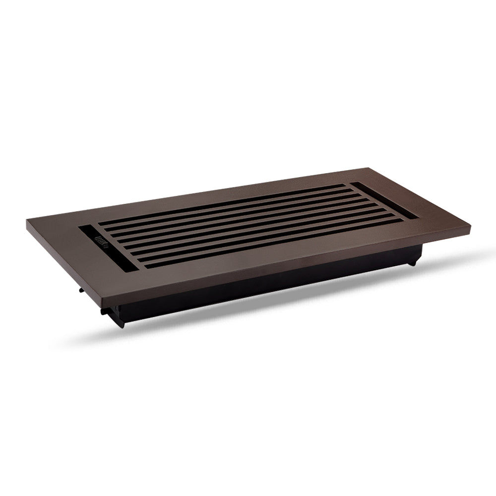 4" x 10" Floor Register with Damper, Cast Aluminum, Modern Linear Design Register VR109, Black Powder Coated Decorative HVAC Register, 6" x 12" Faceplate