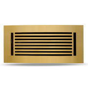Floor Vent Cover / Register Size: 4” x 10” with Damper top faceplate outer size 6″ x 12”, thickness 5 mm, high-quality metal – cast aluminum brushed gold powder coated Re-paintable for floors, walls, and ceilings – Modern Linear Design (VR 109)