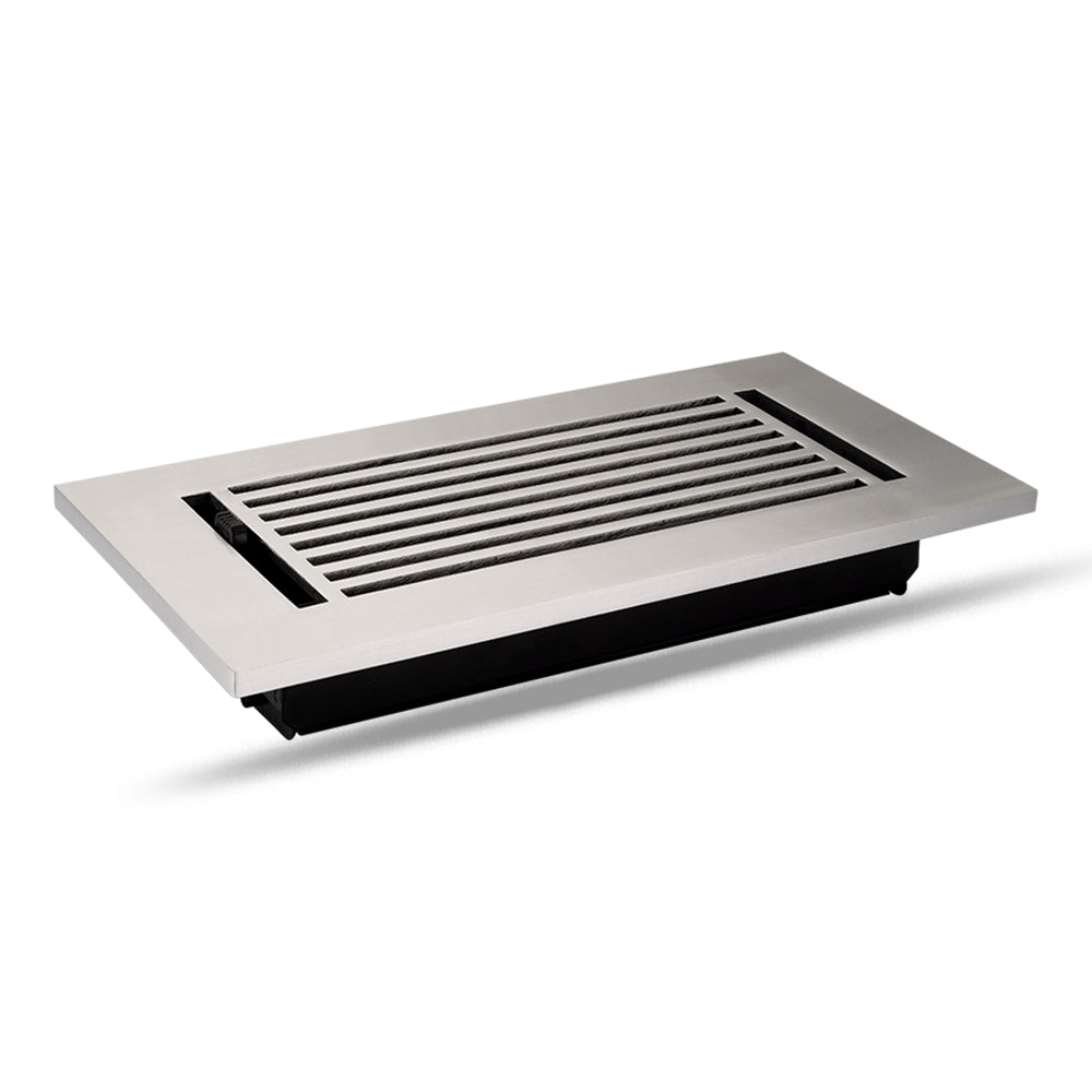 4" x 10" Floor Register with Damper, Cast Aluminum, Modern Linear Design Register VR109, Black Powder Coated Decorative HVAC Register, 6" x 12" Faceplate