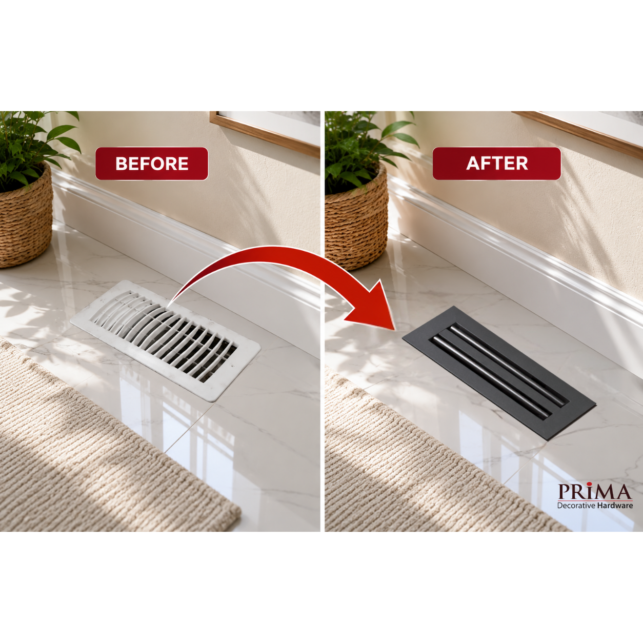 Before and after of floor register benefits in a home
