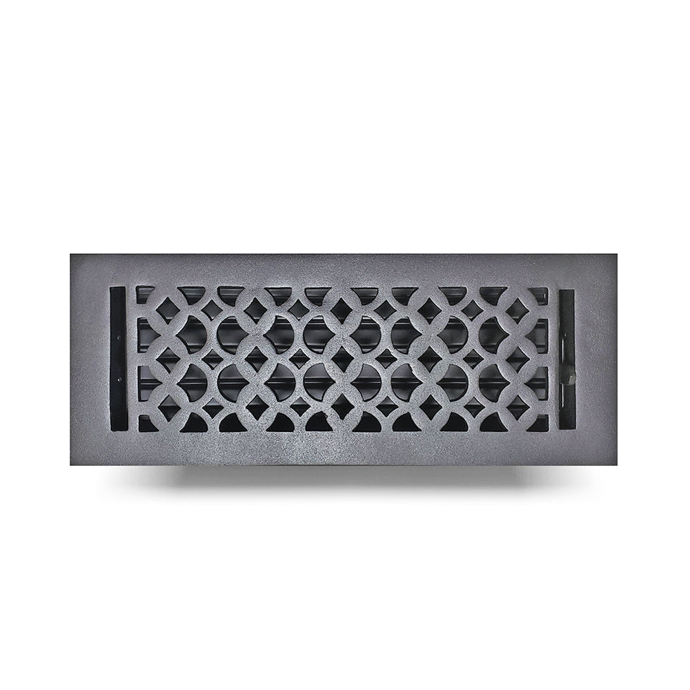 Floor Vent Cover / Register Size: 4” x 12” VR100 with Damper top faceplate outer size 5-1/2″ x 14″, thickness 5 mm, decorative handcrafted high-quality metal - cast aluminum powder coated Re-paintable for floors, walls, and ceilings