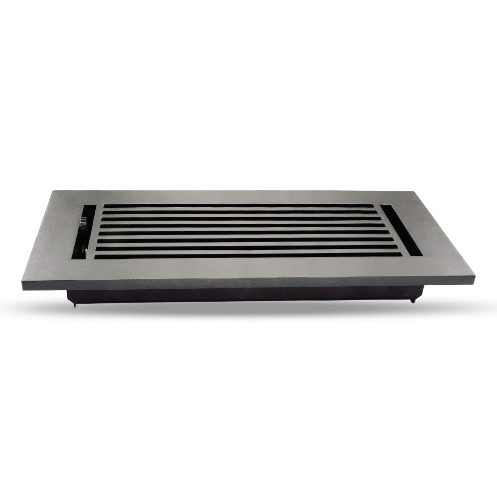 Floor Vent Cover / Register Size: 4” x 12” VR109 with Damper top faceplate outer size 6″ x 14”, thickness 5 mm, high-quality metal – cast aluminum powder coated Re-paintable for floors, walls, and ceilings