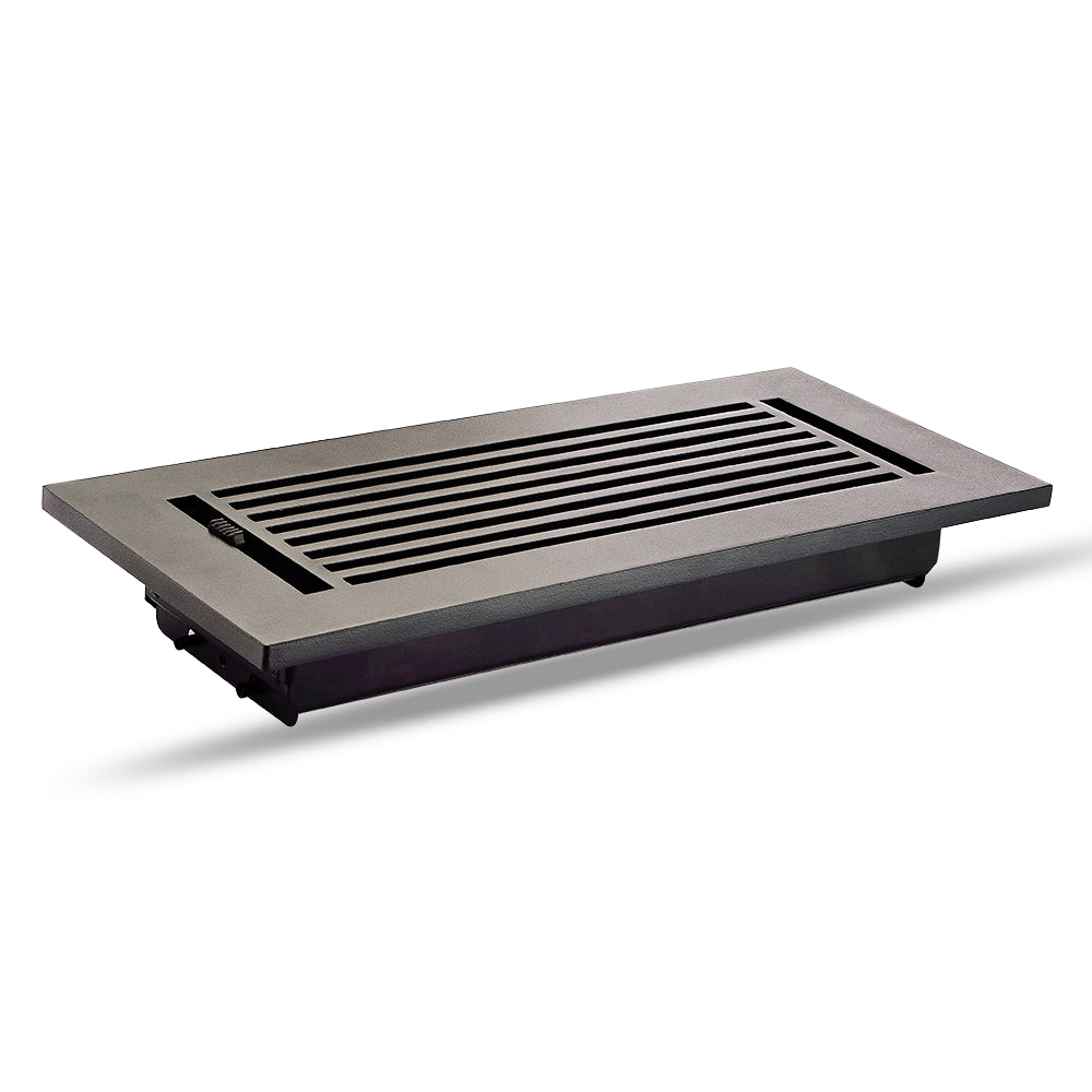 Floor Vent Cover / Register Size: 4” x 12” VR109 with Damper top faceplate outer size 6″ x 14”, thickness 5 mm, high-quality metal – cast aluminum powder coated Re-paintable for floors, walls, and ceilings
