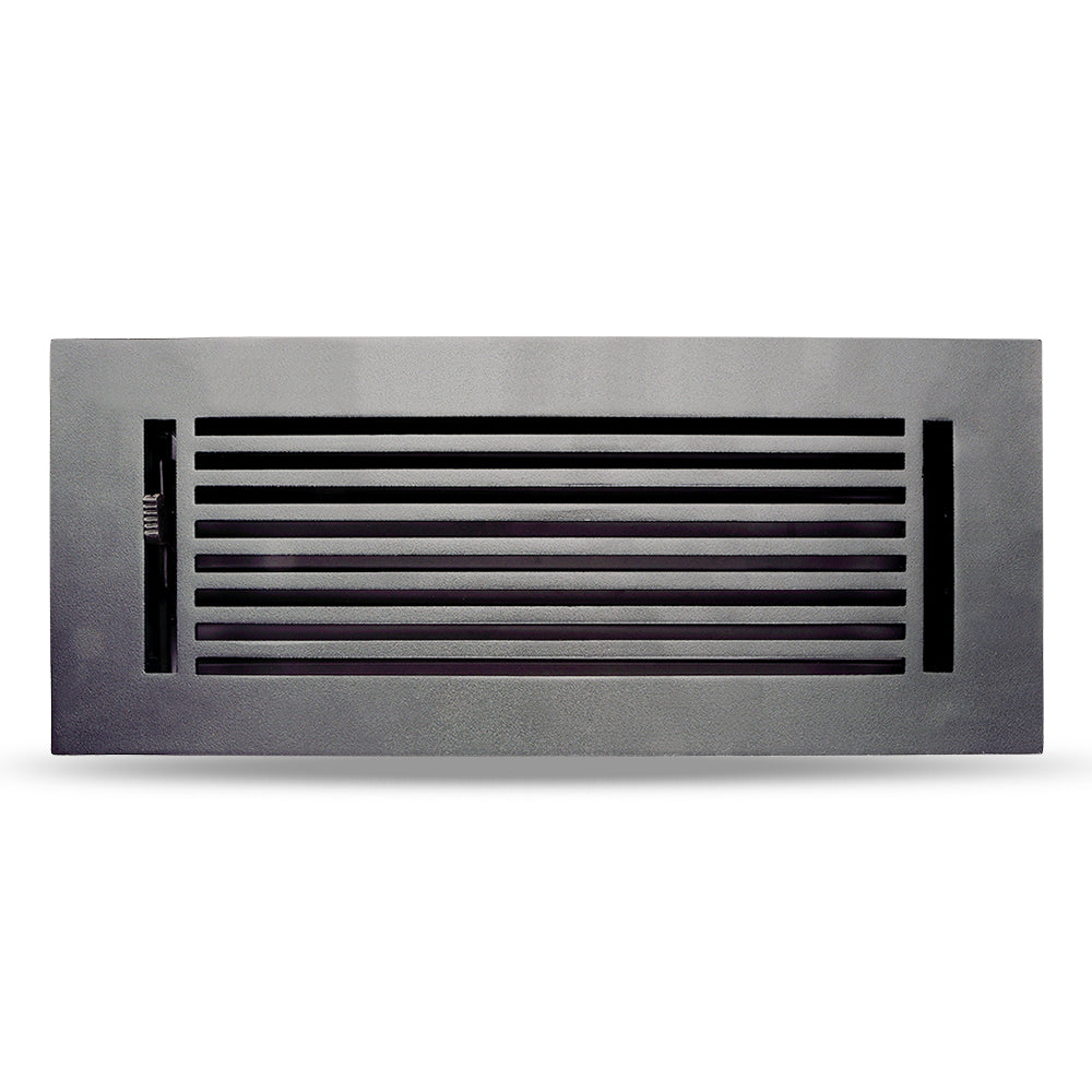Floor Vent Cover / Register Size: 4” x 12” VR109 with Damper top faceplate outer size 6″ x 14”, thickness 5 mm, high-quality metal – cast aluminum powder coated Re-paintable for floors, walls, and ceilings