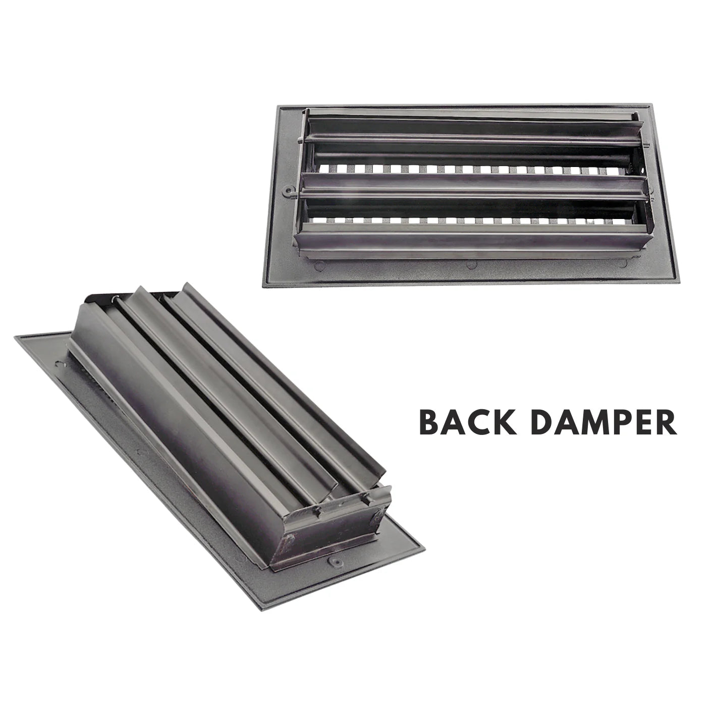 Two metal back dampers on a white background with 'BACK DAMPER' text.